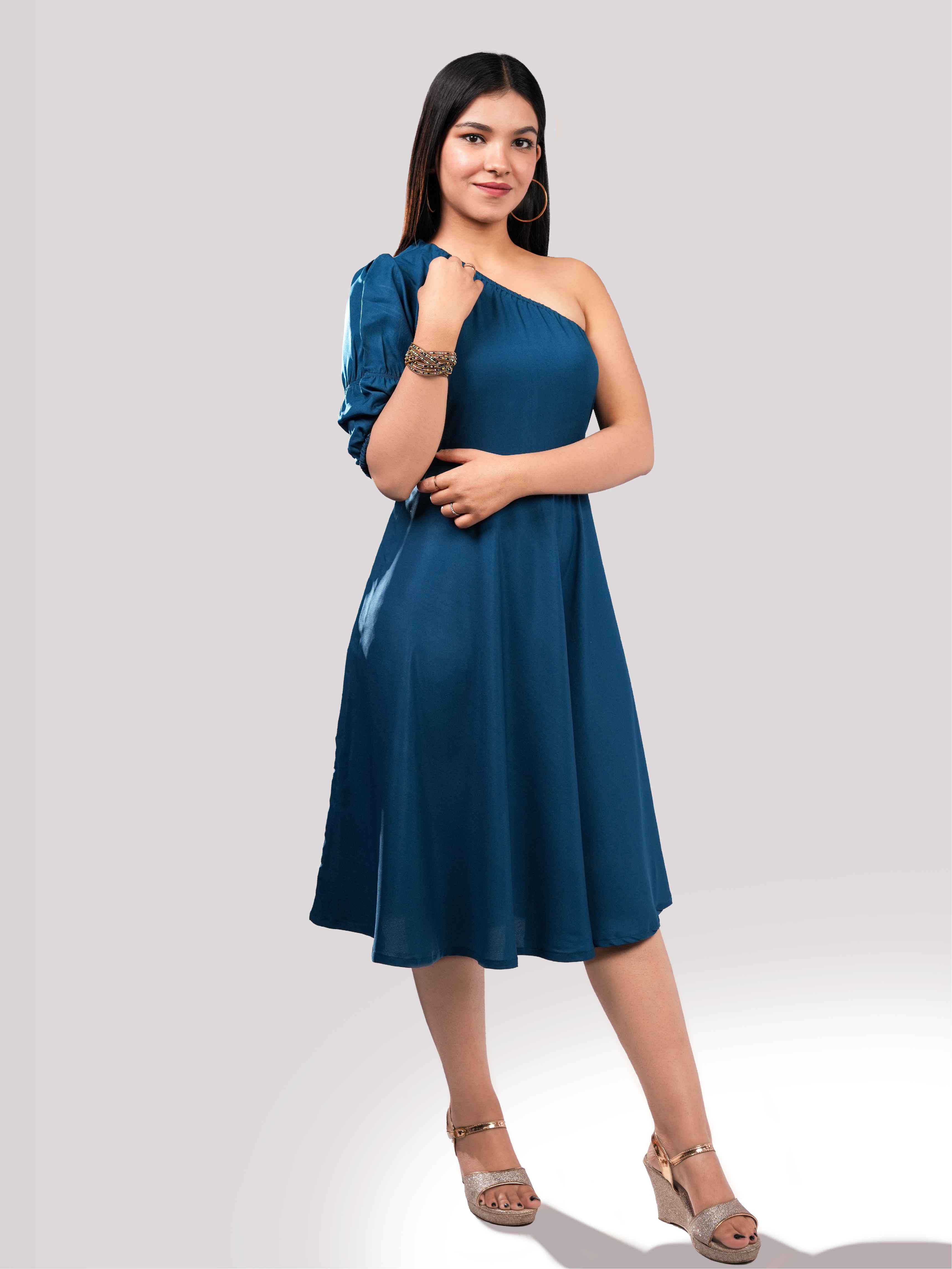 TWILIGHT NAVY ONE-SHOULDER DRESS