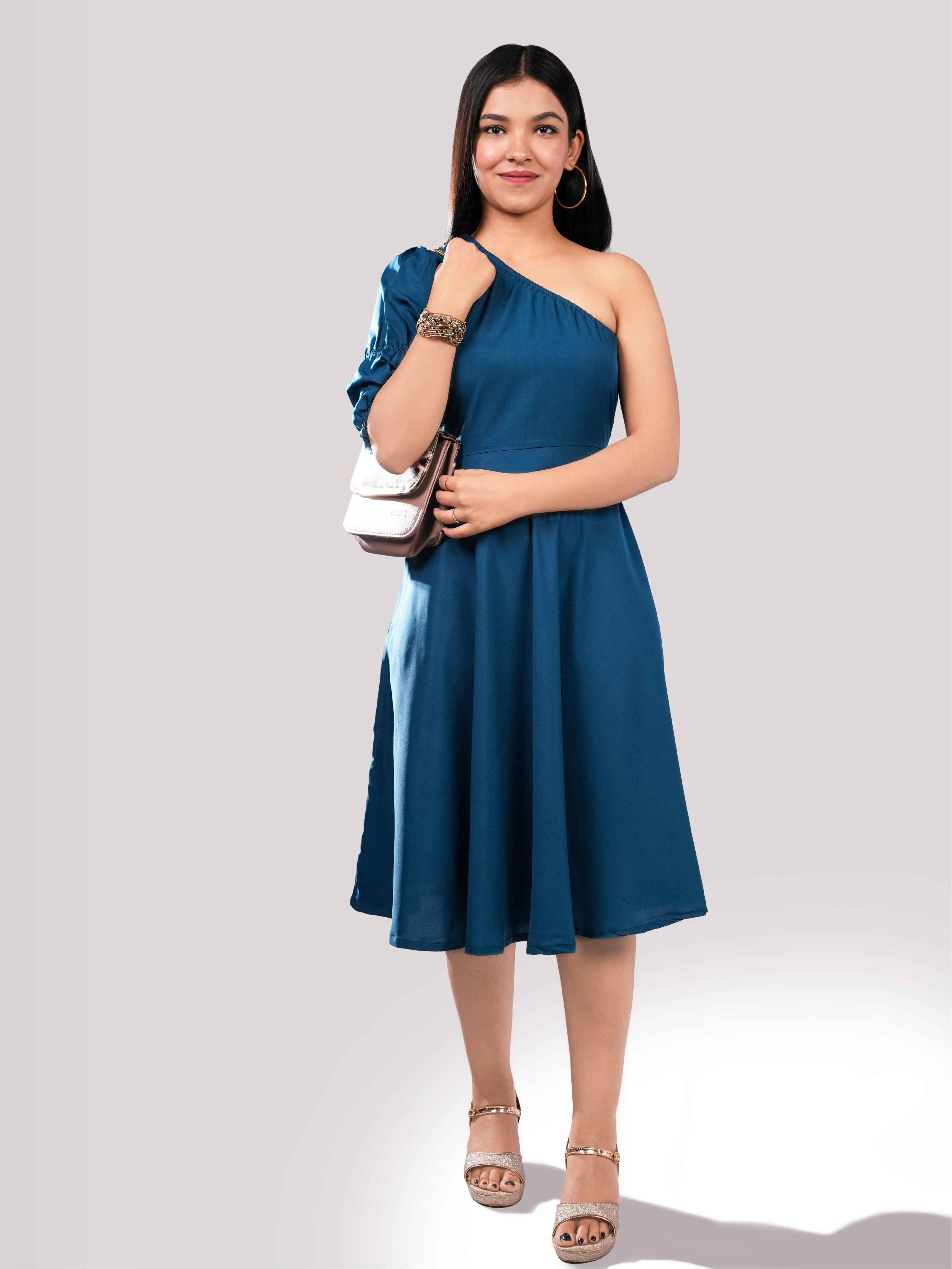 TWILIGHT NAVY ONE-SHOULDER DRESS